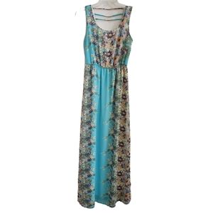 Cato Dress Size 4 Women Sleeveless Turquoise Floral Thick Straps Stretchy Waist
